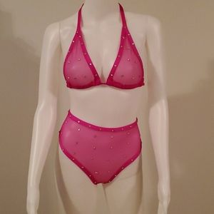 2 piece suit pink Diamond stud